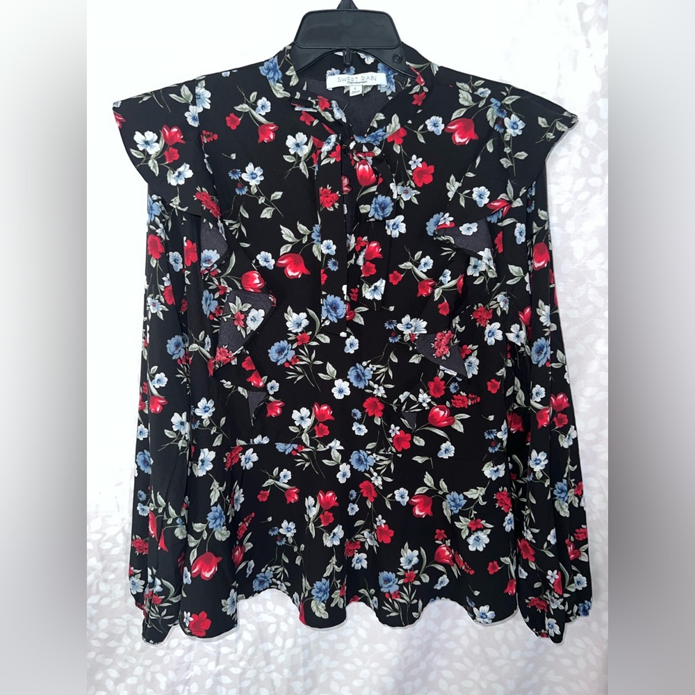Sweet Rain Long Sleeve Floral Print Blouse